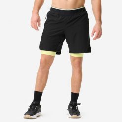 Spodenki fitness cardio męskie. Czarne szorty męskie DOMYOS, l, z elastanu, na fitness i siłownię. Za 119.99 zł.