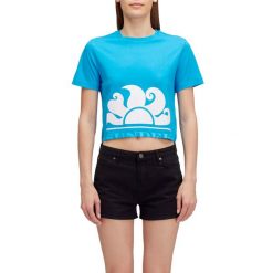 T-Shirt Sundek Cropped Z Nadrukiem Maxi Logo Damskie. Fioletowe t-shirty damskie SUNDEK, s, bez wzorów, z bawełny, bez kołnierzyka. Za 217.50 zł.