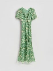 Sukienka maxi z wiskozy - wielobarwny. Sukienki damskie Reserved, l, bez wzorów, z wiskozy, bez kołnierzyka, bez ramiączek, maxi, dopasowane. Za 299.99 zł.