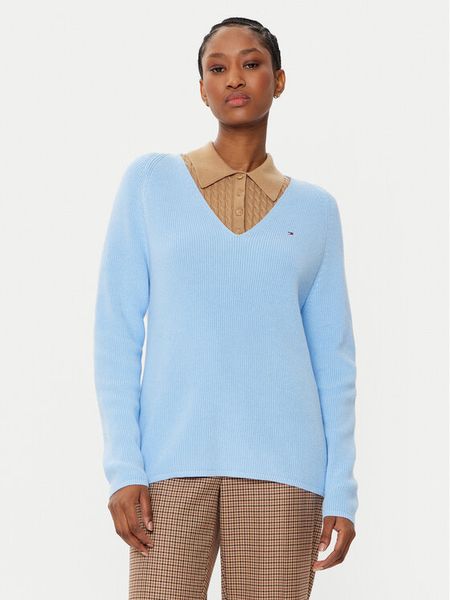 Tommy Hilfiger Sweter WW0WW44452 Niebieski Regular Fit. Niebieskie swetry klasyczne damskie Tommy Hilfiger, s, z bawełny, bez kołnierzyka. Za 239.99 zł.
