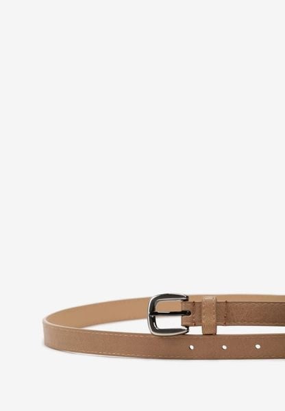 Ciemnobeżowy Pasek z Metalową Klamrą Wistelle. Brązowe paski damskie Born2be, bez wzorów. Za 19.99 zł.