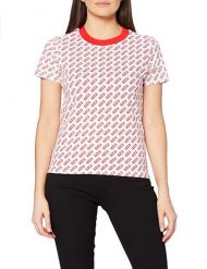 DAMSKI T-SHIRT WRANGLER SS AOP TEE FLAME RED W7ZD-D3-R06 112132197. Czerwone t-shirty damskie Wrangler, s, bez wzorów, bez kołnierzyka. Za 69.99 zł.