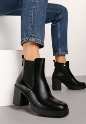 Czarne Botki Sztyblety na Słupku z Gumką Enelavia. Czarne botki damskie Renee, z jeansu, eleganckie, bez obcasa, na obcasie, bez zapięcia. Za 179.99 zł.