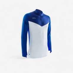 Bluza do piłki nożnej na krótki suwak Kipsta CLR. Białe bluzy z kapturem męskie KIPSTA, bez wzorów, z materiału. Za 119.99 zł.