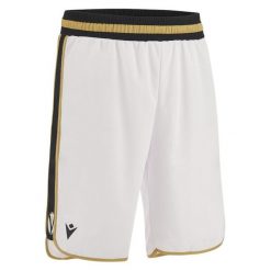 Szorty wyjazdowe Virtus Bologne Europa 2022/23. Białe szorty męskie Macron, bez kołnierzyka. Za 173.50 zł.