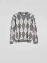 Sweter z dodatkiem wełny - szary. Szare swetry męskie Reserved, l, bez wzorów, z dzianiny, bez kołnierzyka. W wyprzedaży za 69.99 zł.