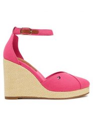 Tommy Hilfiger Półbuty Flag High Wedge Espad Closed Toe FW0FW08494 Różowy. Czerwone półbuty damskie Tommy Hilfiger, bez wzorów, z materiału, bez obcasa, na koturnie. Za 269.99 zł.