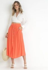 Pomarańczowa Spódnica Maxi z Guzikami i Gumką w Pasie Aurorsa. Brązowe spódniczki damskie Born2be, l, bez wzorów, eleganckie, maxi, dopasowane. Za 59.99 zł.
