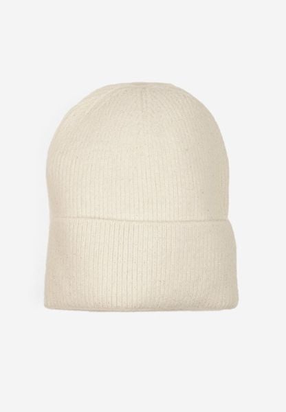 Jasnobeżowa Czapka Ozdobiona Wywinięciem i Metaliczną Nicią Temirina. Brązowe czapki zimowe damskie Born2be. Za 34.99 zł.