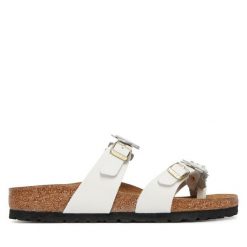 Japonki Birkenstock. Białe klapki damskie Birkenstock, bez wzorów, bez obcasa. Za 629.99 zł.