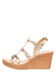 Michela Skórzane sandały w kolorze złotym rozmiar: 39. Żółte sandały damskie Michela, bez wzorów, bez obcasa, na koturnie. Za 83.03 zł.