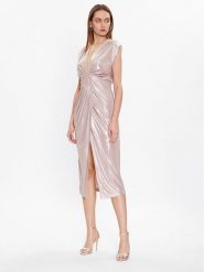 Rinascimento Sukienka koktajlowa CFC0113001003 Beżowy Slim Fit. Brązowe sukienki damskie RINASCIMENTO, xs, bez wzorów, z syntetyku, wizytowe, bez kołnierzyka, bez ramiączek. Za 439.99 zł.