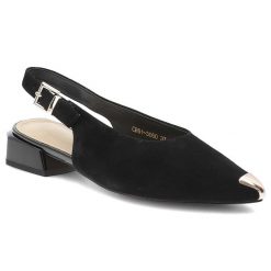 Czółenka damskie S.Barski, cholewka ze skóry naturalnej zamszowej elegancki fason slingback niski stabilny obcas, czarne, CR61-3050. Czarne czółenka damskie S.BARSKI, bez wzorów, ze skóry, bez obcasa, na obcasie. Za 289.00 zł.