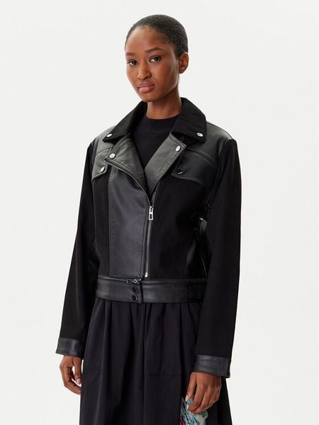 Desigual Kurtka z imitacji skóry Motor 25WWEW53 Czarny Regular Fit. Czarne kurtki damskie Desigual, m, bez wzorów, ze skóry, bez kaptura. Za 859.99 zł.