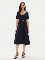 Tommy Hilfiger Sukienka codzienna WW0WW42431 Granatowy Regular Fit. Niebieskie sukienki damskie Tommy Hilfiger, na co dzień, xs, bez wzorów, z bawełny, bez kołnierzyka, bez ramiączek, proste. Za 469.99 zł.