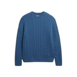 Sweter w warkocze Superdry Jacob. Niebieskie swetry męskie Superdry., na jesień, m, bez wzorów, ze splotem, bez kołnierzyka. Za 383.10 zł.