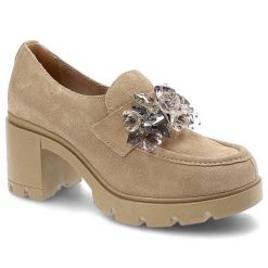 Półbuty damskie Lemar, cholewka ze skóry zamszowej wsuwany fason stabilny obcas dekoracyjna ozdoba biżuteryjna, w beż, 20112. Brązowe półbuty damskie Lemar, z aplikacjami, ze skóry, eleganckie, bez obcasa, na obcasie. Za 269.00 zł.