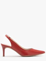 Czerwone czółenka typu slingback na szpilce JOAN. Czerwone czółenka damskie Ryłko, bez wzorów, z gumy, bez obcasa, na szpilce. W wyprzedaży za 279.99 zł.