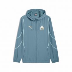 Kurtka Prematch OM 2024/25. Niebieskie kurtki treningowe męskie Puma, l, bez wzorów, z materiału, na fitness i siłownię. Za 318.10 zł.