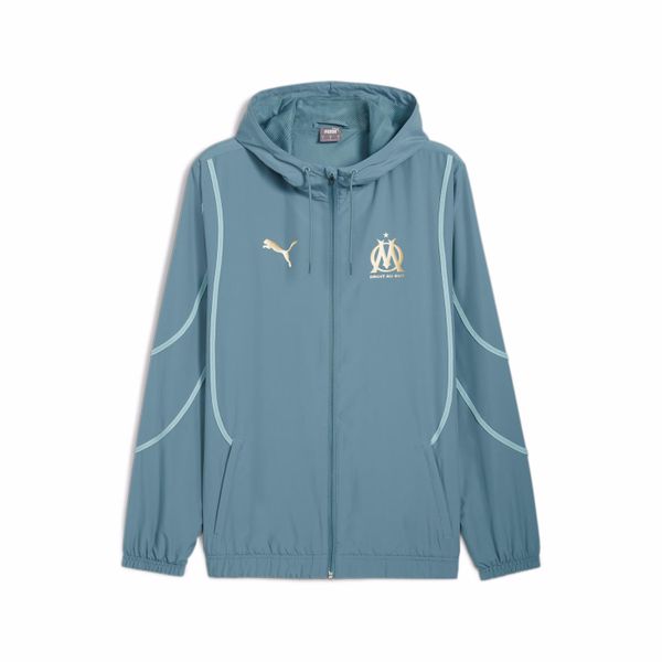 Kurtka Prematch OM 2024/25. Niebieskie kurtki treningowe męskie Puma, l, bez wzorów, z materiału, na fitness i siłownię. Za 318.40 zł.