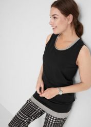 Długi top z bawełną (zestaw 2 szt.). Czarne topy damskie bonprix, bez wzorów, z bawełny, bez kołnierzyka. Za 69.99 zł.