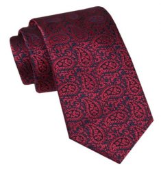 Modny Męski Krawat - Alties - Duży Czerwony Wzór Paisley. Czerwone krawaty i muchy męskie Alties, bez wzorów, z tkaniny, eleganckie. Za 49.00 zł.