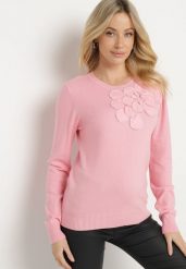 Różowy Sweter z Wiskozą Modalem i Aplikacjami 3D Esalttia. Czerwone swetry klasyczne damskie Born2be, na zimę, m, z jeansu, bez kołnierzyka. Za 84.99 zł.