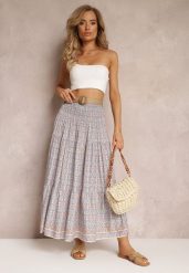 Niebieska Rozkloszowana Spódnica Maxi z Falbaną i Plecionym Paskiem Rahaf. Niebieskie spódniczki damskie Renee, m, bez wzorów, boho, maxi, rozkloszowane. Za 69.99 zł.