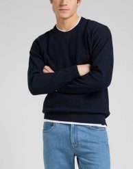 LEE RAGLAN CREW KNIT MĘSKI SWETER KLASYCZNY LOGO NAVY L83PKH35 112145612. Niebieskie swetry męskie Lee, l, bez wzorów, bez kołnierzyka. Za 159.99 zł.