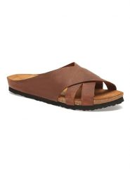 Comfortfusse Skórzane klapki w kolorze ciemnobrązowym rozmiar: 39. Brązowe klapki damskie Comfortfusse, bez wzorów, ze skóry, bez obcasa. Za 247.11 zł.
