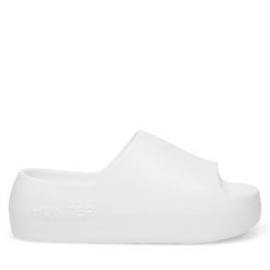 Klapki Hunter. Białe klapki damskie Hunter, bez wzorów, bez obcasa. Za 79.99 zł.