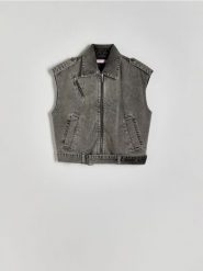 Kamizelka denimowa z motylkiem Barbie™ - jasnoszary. Szare kamizelki damskie Reserved, l, z denimu. W wyprzedaży za 119.99 zł.
