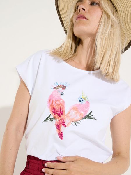 More & More Koszulka Kobiety Bawełna (100%) biały|wielokolorowy, 36. Białe t-shirty damskie MORE & MORE, bez wzorów, z bawełny, bez kołnierzyka. Za 119.95 zł.