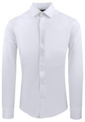 Męska Koszula z Dzianinowej Tkaniny - Krój Taliowany - Biała. Białe koszule męskie Pazzani, m, bez wzorów, z bawełny, bez kołnierzyka, bez ramiączek. Za 199.00 zł.