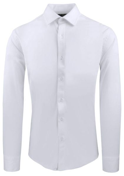 Męska Koszula z Dzianinowej Tkaniny - Krój Taliowany - Biała. Białe koszule męskie Pazzani, m, bez wzorów, z bawełny, bez kołnierzyka, bez ramiączek. Za 199.00 zł.