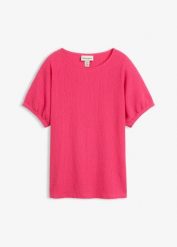 T-shirt ze strukturowanego materiału. Białe t-shirty damskie bonprix, bez wzorów, bez kołnierzyka. Za 37.99 zł.