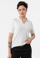 Bluzka z kołnierzem w serek TM-JUNA. Topy sportowe damskie Volcano, s, bez wzorów, z dzianiny, bez ramiączek. Za 119.99 zł.