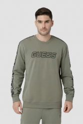 GUESS Zielona męska bluza z lampasami Arlo Cn, Rozmiar M. Zielone bluzy bez kaptura męskie Guess, l. W wyprzedaży za 270.99 zł.