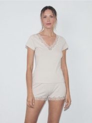 Dwuczęściowa piżama z wiskozą - kremowy. Białe piżamy damskie Reserved, l, bez wzorów, z dzianiny, bez ramiączek. Za 129.99 zł.