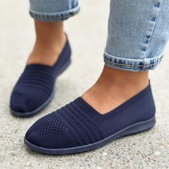 Granatowe sportowe buty damskie Potocki 16020. Niebieskie buty sportowe na co dzień damskie POTOCKI, bez wzorów, z tkaniny. Za 89.00 zł.