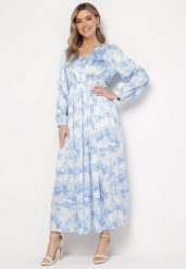 Jasnoniebieska Rozkloszowana Sukienka Maxi z Ozdobnymi Guzikami Blotria. Niebieskie sukienki damskie Born2be, na imprezę, na lato, l, bez wzorów, eleganckie, bez kołnierzyka, bez ramiączek, maxi, rozkloszowane. W wyprzedaży za 95.99 zł.