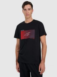 4F T-shirt regular z nadrukiem męski - czarny XXL. Czarne t-shirty męskie 4f, m, bez wzorów, z bawełny, bez kołnierzyka. Za 69.99 zł.