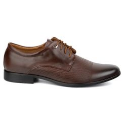 Olivier Buty męskie eleganckie skórzane 271T2 brązowe. Brązowe buty wizytowe męskie z materiału, bez zapięcia. Za 367.89 zł.