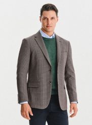 PAKO LORENTE – Wełniana marynarka w drobną kratę. Brązowe marynarki męskie Pako Lorente, bez wzorów, z poliesteru. Za 699.99 zł.