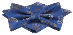 Mucha Męska w Zestawie z Poszetką - Alties - Niebieska, w Paisley. Niebieskie krawaty i muchy męskie Alties, bez wzorów, eleganckie. Za 65.00 zł.