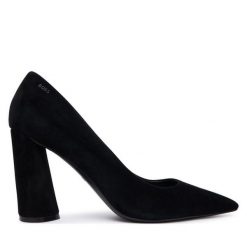 Czółenka BOSS. Czarne czółenka damskie Boss, bez wzorów, bez obcasa. Za 899.99 zł.