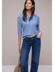 Street One Koszulka polo w kolorze błękitnym rozmiar: 38. Niebieskie bluzki damskie Street One, bez wzorów, street, bez kołnierzyka, bez ramiączek. Za 146.28 zł.