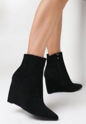 Czarne Botki na Koturnie Phincon. Czarne botki damskie Born2be, na jesień, eleganckie, za kostkę, bez obcasa, na koturnie, bez zapięcia. Za 79.99 zł.