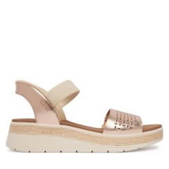 Sandały Skechers. Żółte sandały damskie Skechers, bez wzorów, bez obcasa, na płaskiej podeszwie. Za 319.99 zł.