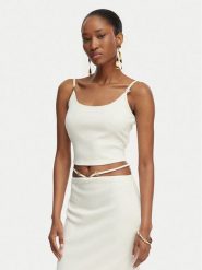 Guess Top E6GP01 KG322 Kremowy Slim Fit. Białe topy damskie Guess, s, z aplikacjami, z syntetyku, bez kołnierzyka. Za 174.99 zł.